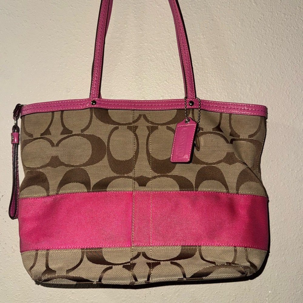 Coach Pink and Brown Signature Tote